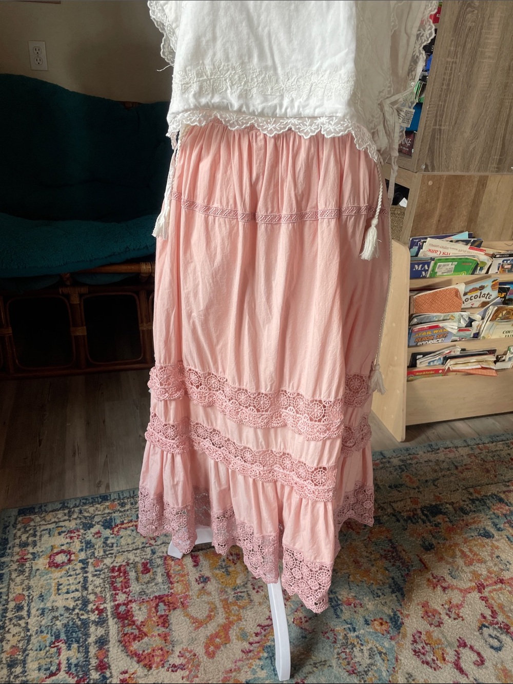 Cotton Lace Tiered Midi Skirt S- L